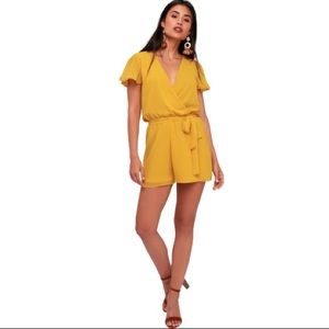 Lulu’s Sunshine State Of Mind Mustard Yellow Short Sleeve Romper- Size M